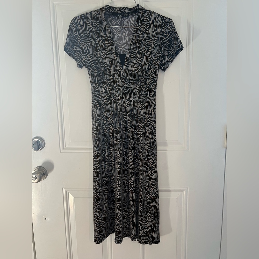 Style & Co. Black and Cream Zebra Print Midi Dress Small Petite